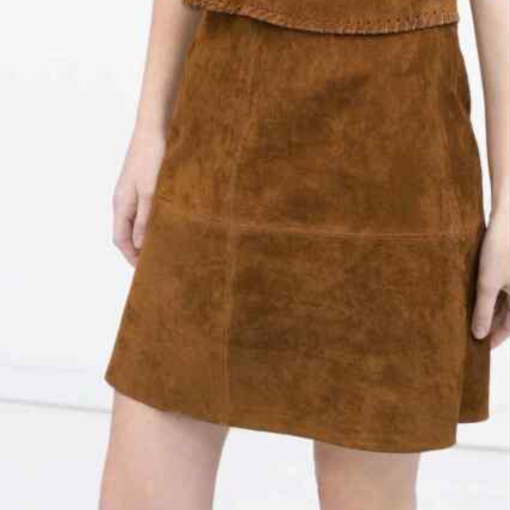 EUC Zara Basic 100% Leather Seamed Woven Pencil Mini Skirt Size Small